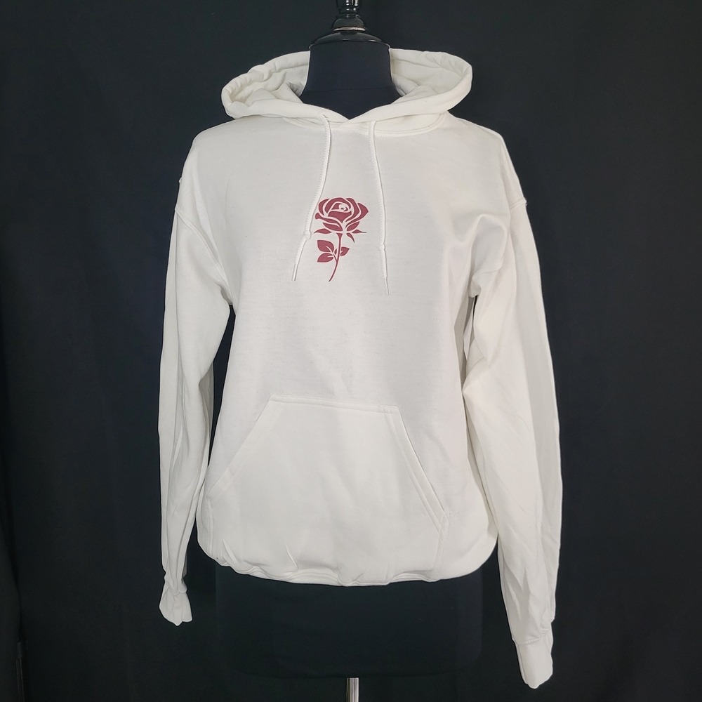 White Hoodie with Rose Design